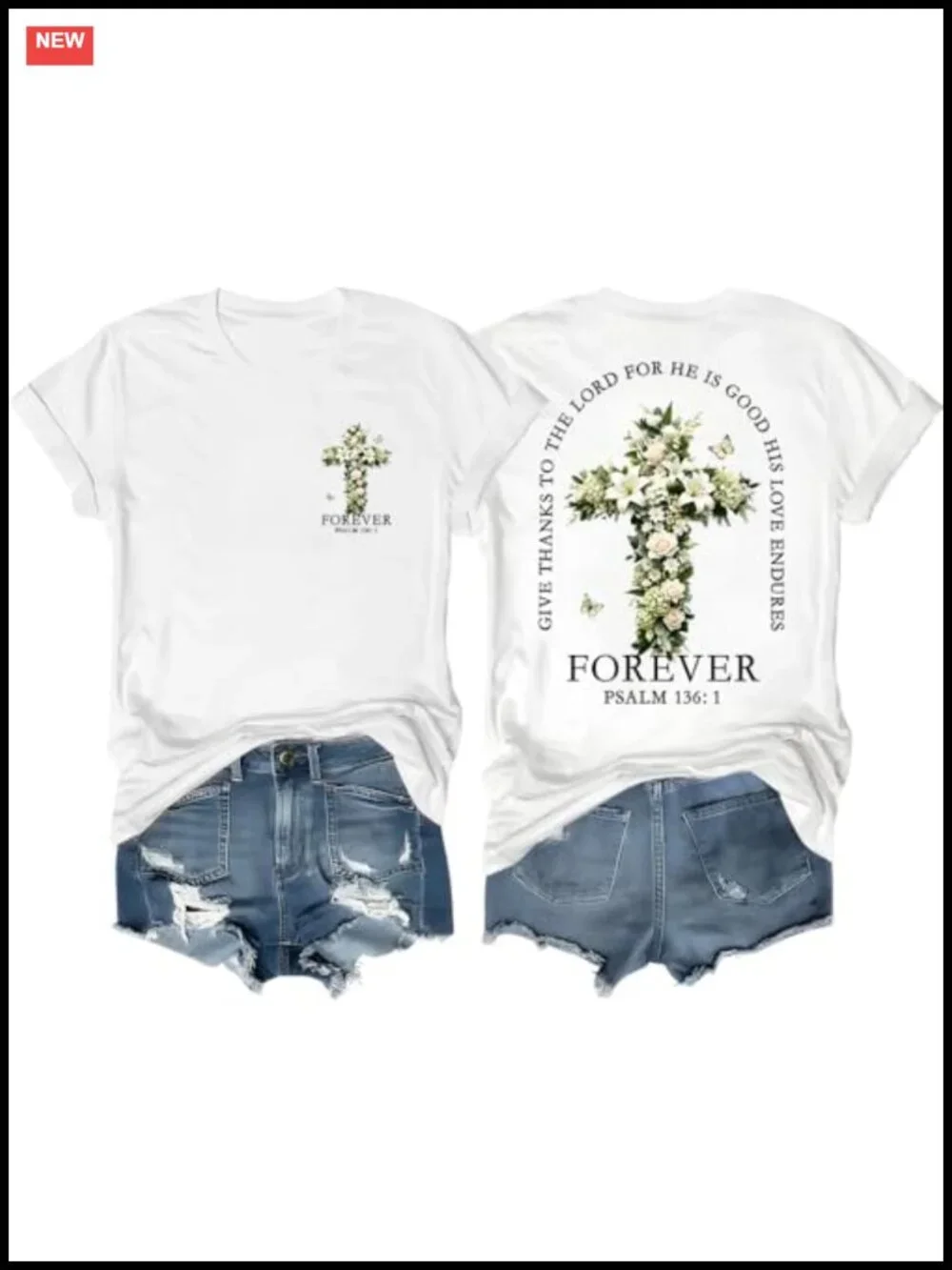 Women's Christian Faith Floral Cross Casual Graphic Tee Cotton